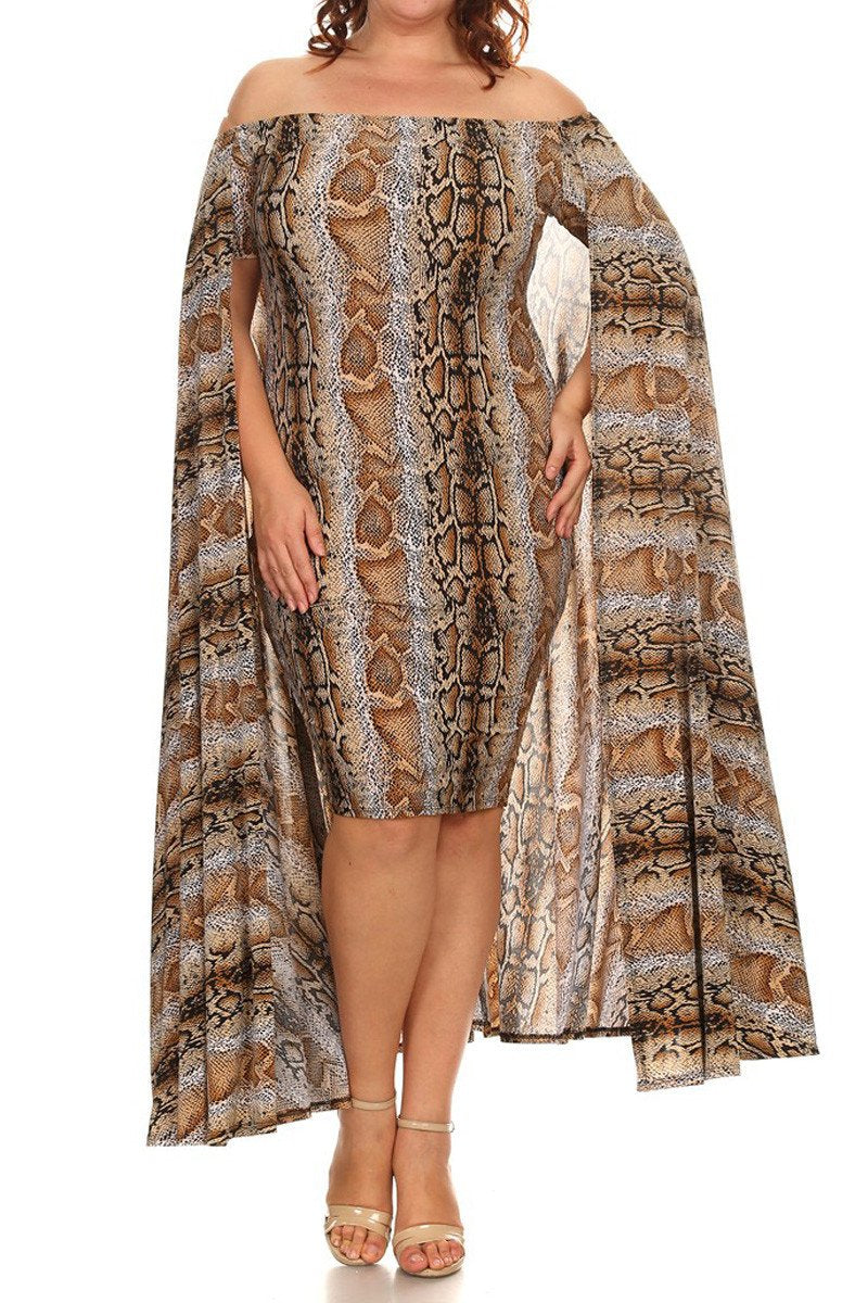 Plus Size Rattlesnake Sexy Cape Bodycon Dress