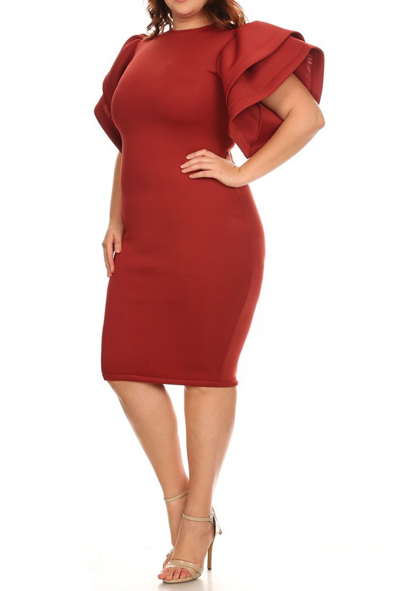 Plus Size Ruffled Shoulder Super Techno Dress