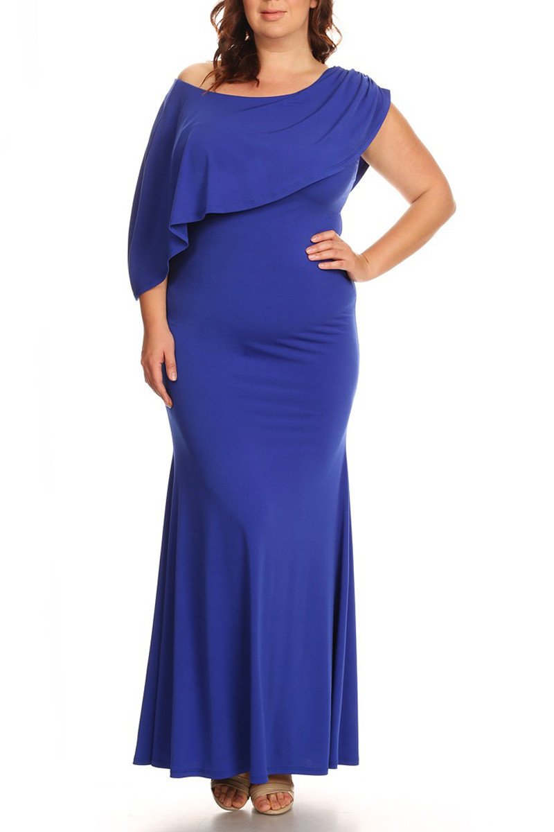 Plus Size Solid One Shoulder Maxi Dress In A Mermaid Silhouette
