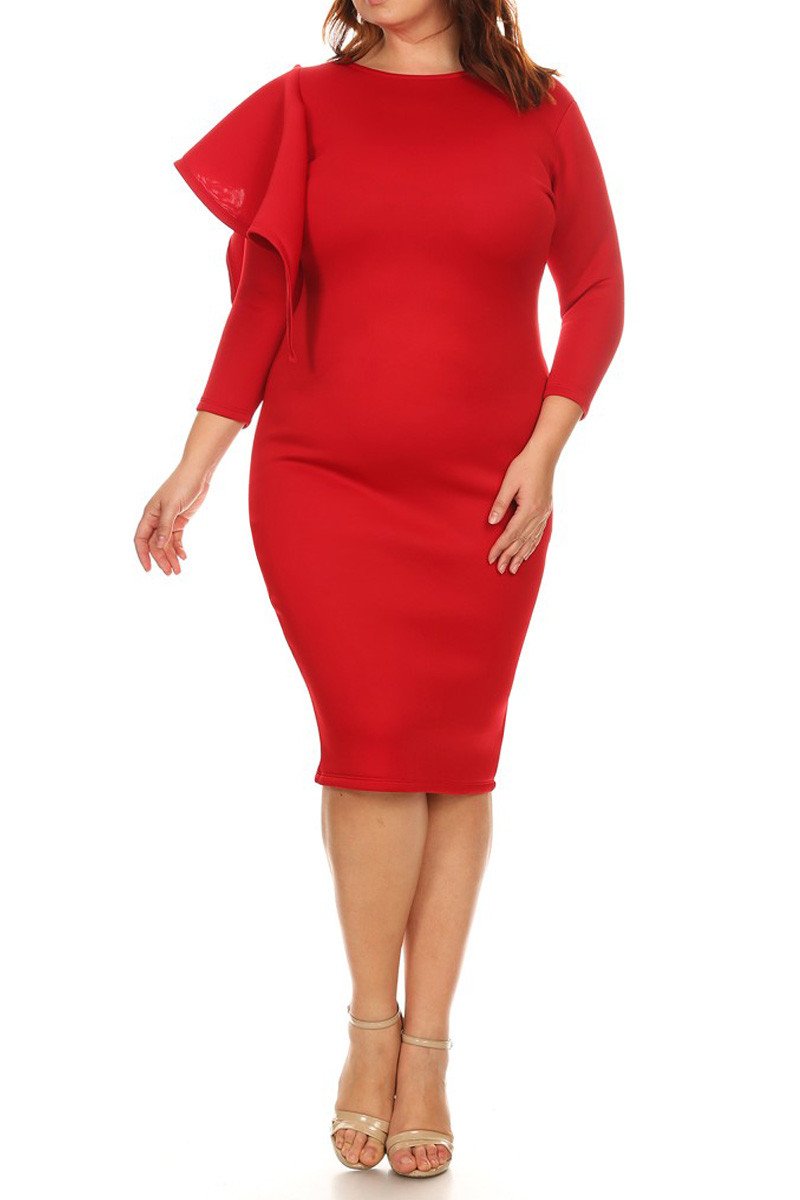 Plus Size Glam Ruffled Shoulder Plus Size Bodycon Dress