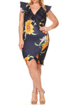 Plus Size Floral V-Neck Line Scuba Dress [SALE]