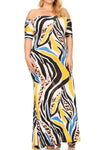 Plus Size Off Shoulder Colorful Zebra Sweetheart Maxi Dress