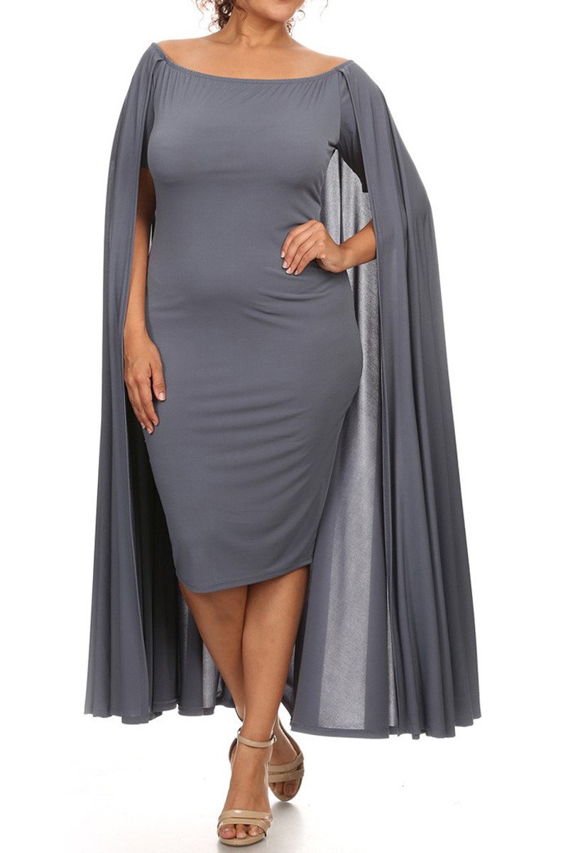 Plus Size Ravishing Off The Shoulder Cape Dress [SALE]