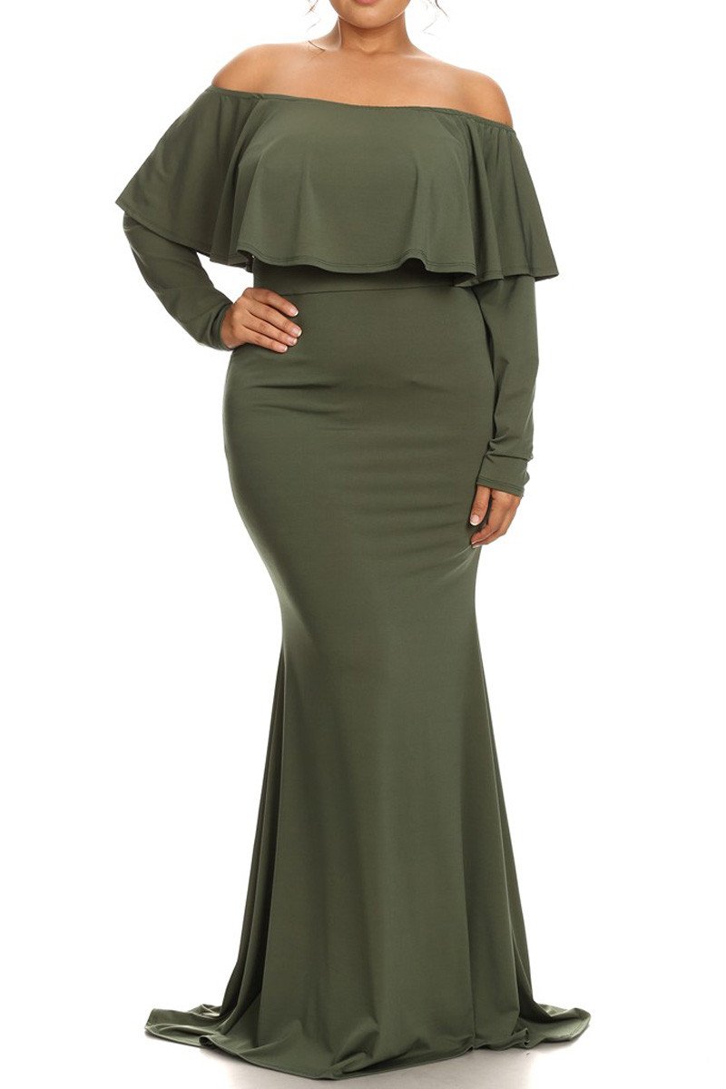 Plus Size Solid Long Sleeve Maxi Dress In A Relaxed Style