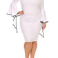 Plus Size Solid Off Shoulder Midi Dress Long Flutter Sleeves