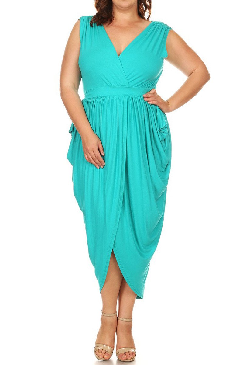 Plus Size Elegant Sleeveless V-Neck Wrap Maxi Dress