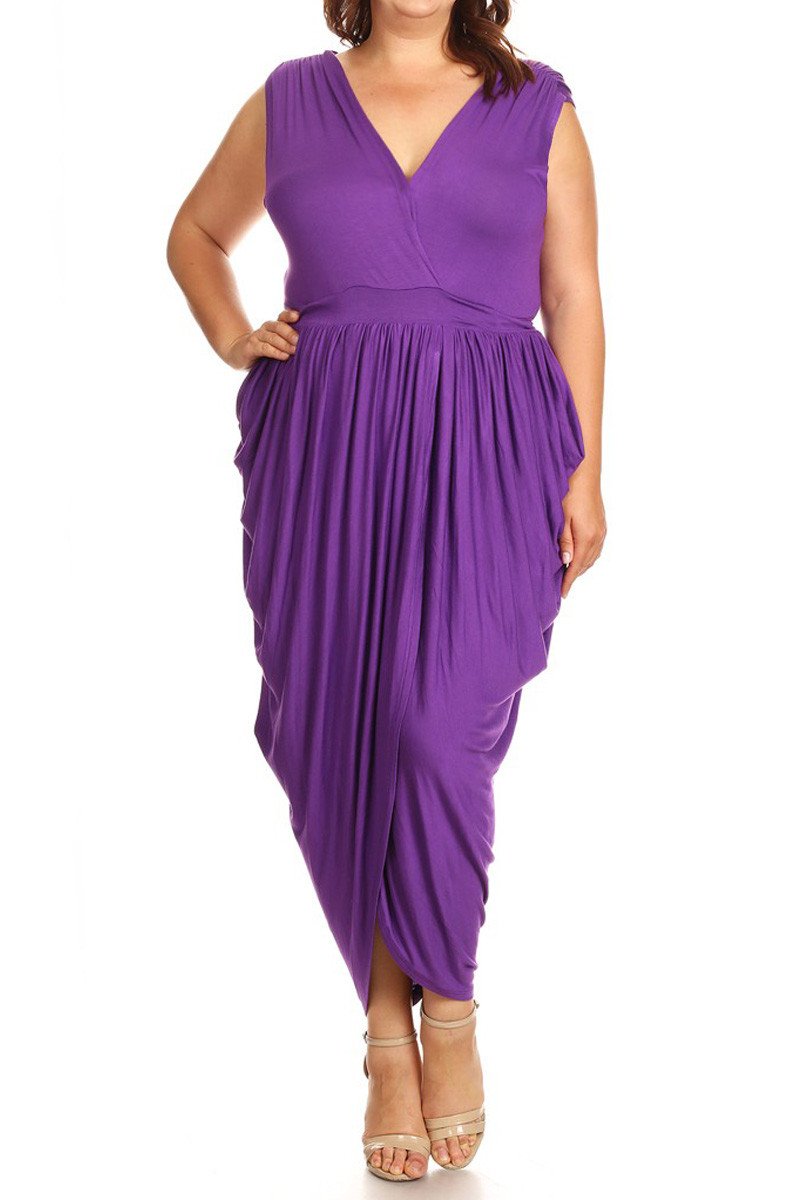 Plus Size Elegant Sleeveless V-Neck Wrap Maxi Dress