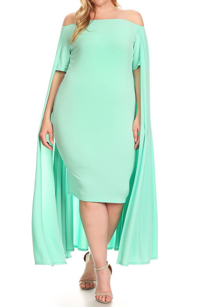 Plus Size Ravishing Off The Shoulder Cape Dress [SALE]