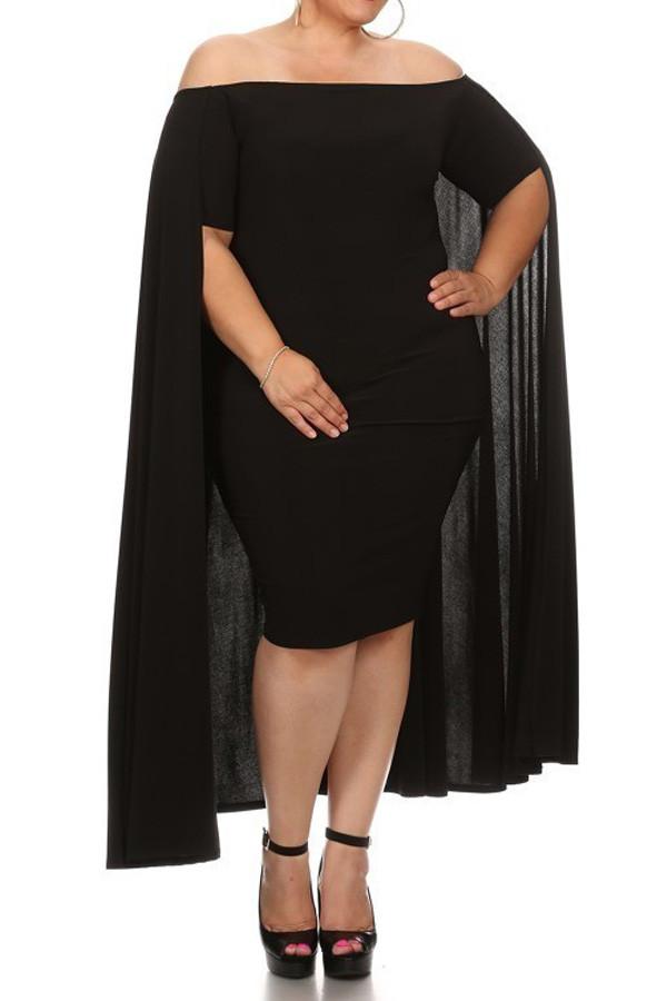 Plus Size Ravishing Off The Shoulder Cape Dress [SALE]