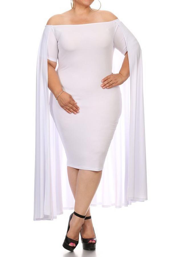 Plus Size Ravishing Off The Shoulder Cape Dress [SALE]