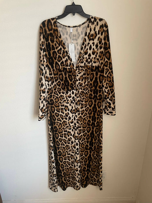 Leopard print deep V long sleeve dress