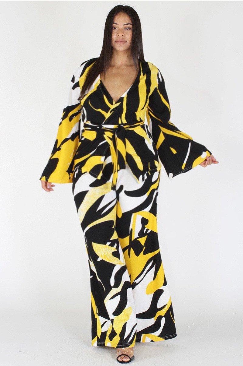 Plus Size Vibrant Abstract Tie Around Top & Maxi Leg Set