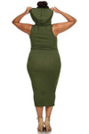 Plus Size Ribbed Kim K Solid Sleeveless Hoodie Midi Dress