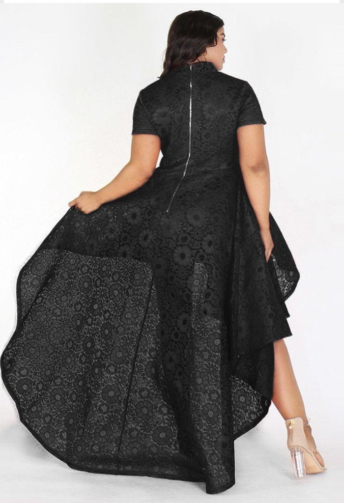 Plus Size Designer Flare Layered Hi Lo Dress Black