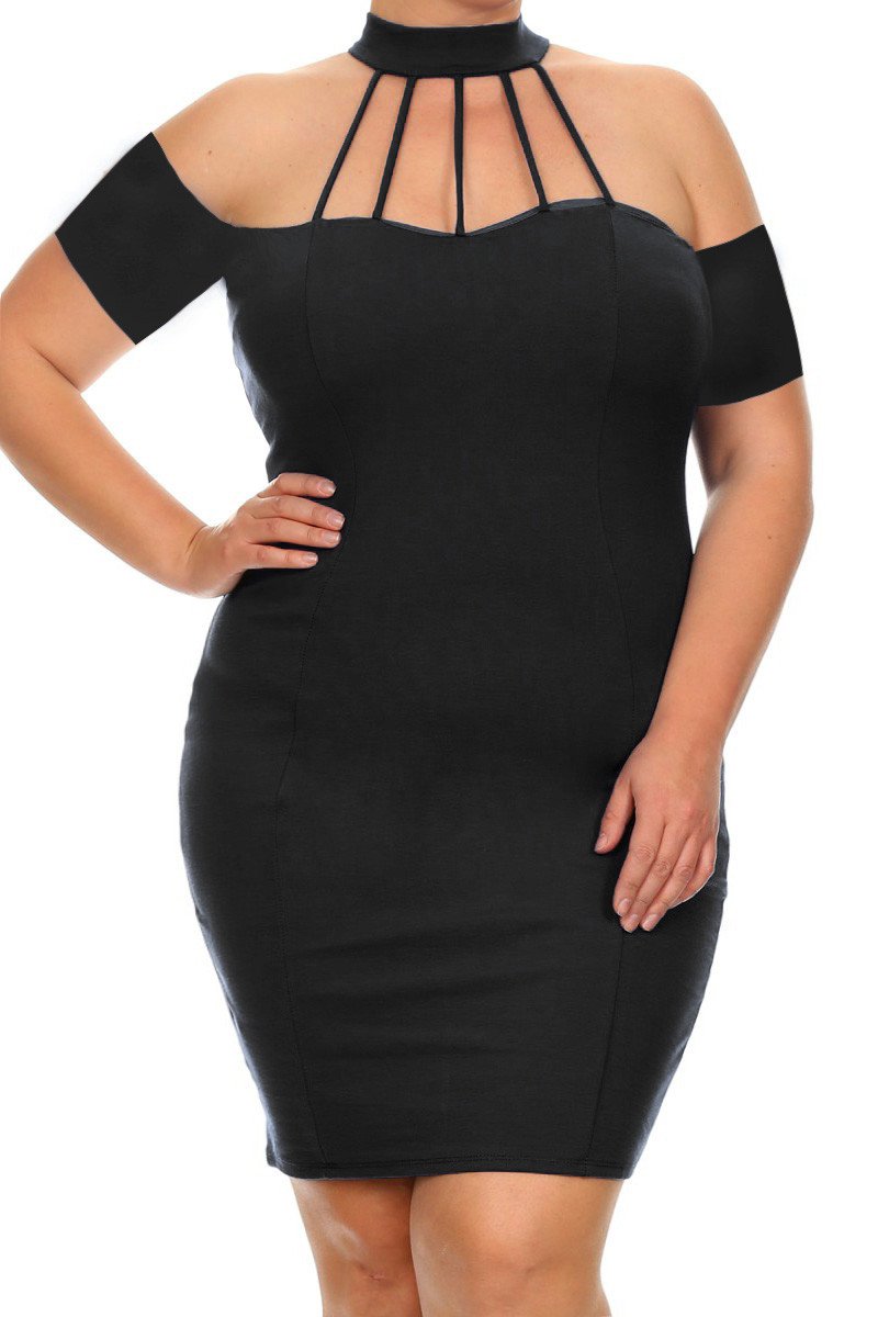 Plus Size Mod Choker Textured Sexy Mini Dress – slayboo