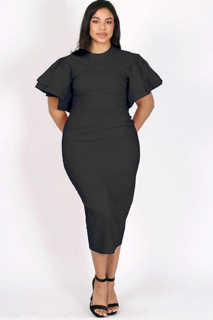 Plus Size Gala Ruffle Sleeves Midi Dress