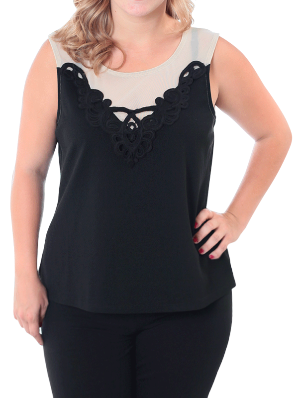 Plus Size Lovely Mesh Crochet Tan Top