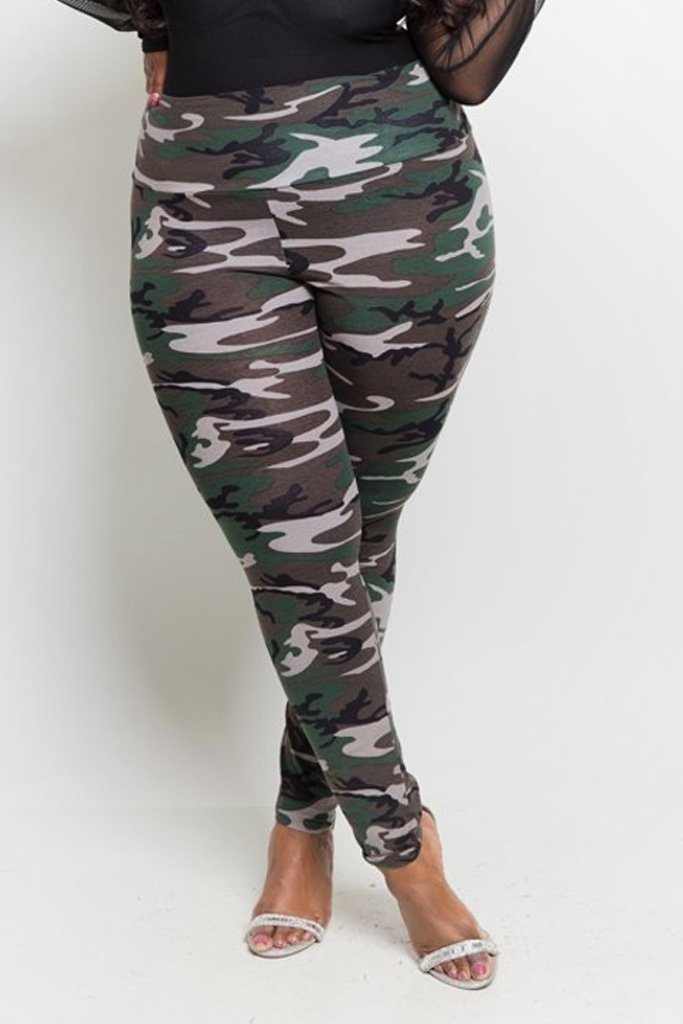 Plus Size High Waist Camo Print Leggings [SALE]