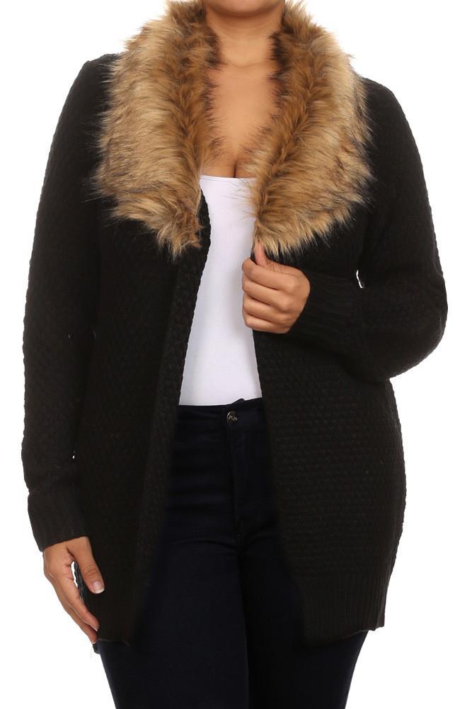 Plus Size Lavish Open Front Fur Neckline Cardigan