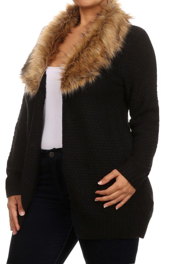 Plus Size Lavish Open Front Fur Neckline Cardigan