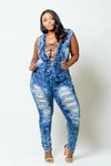 Plus Size Sexy Acid Denim Lace Up Jumpsuit