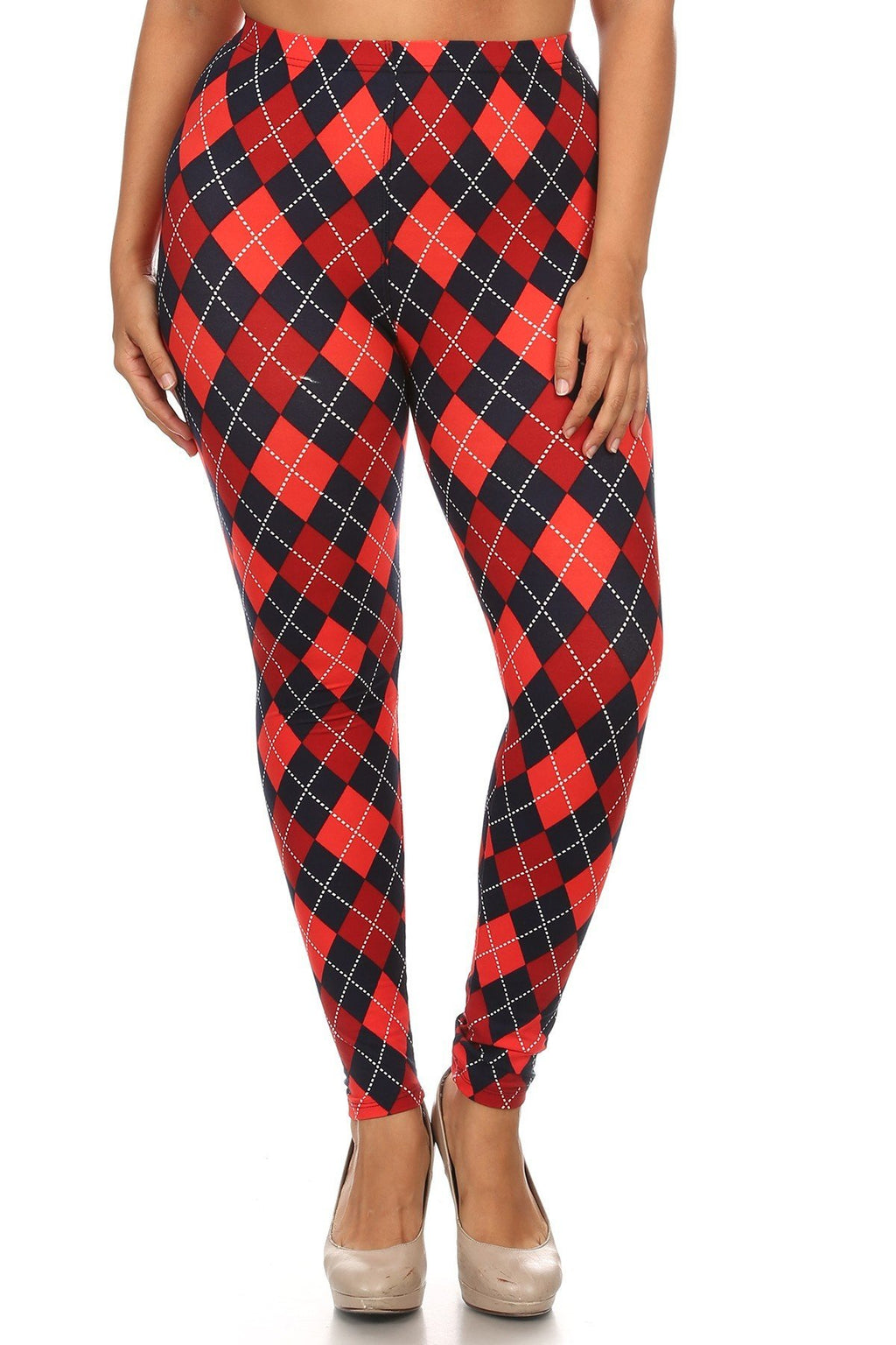 Plus Size Diamond Checkered Print Leggings