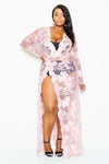 Plus Size Gorgeous See Through Floral Open Slit Maxi Dress