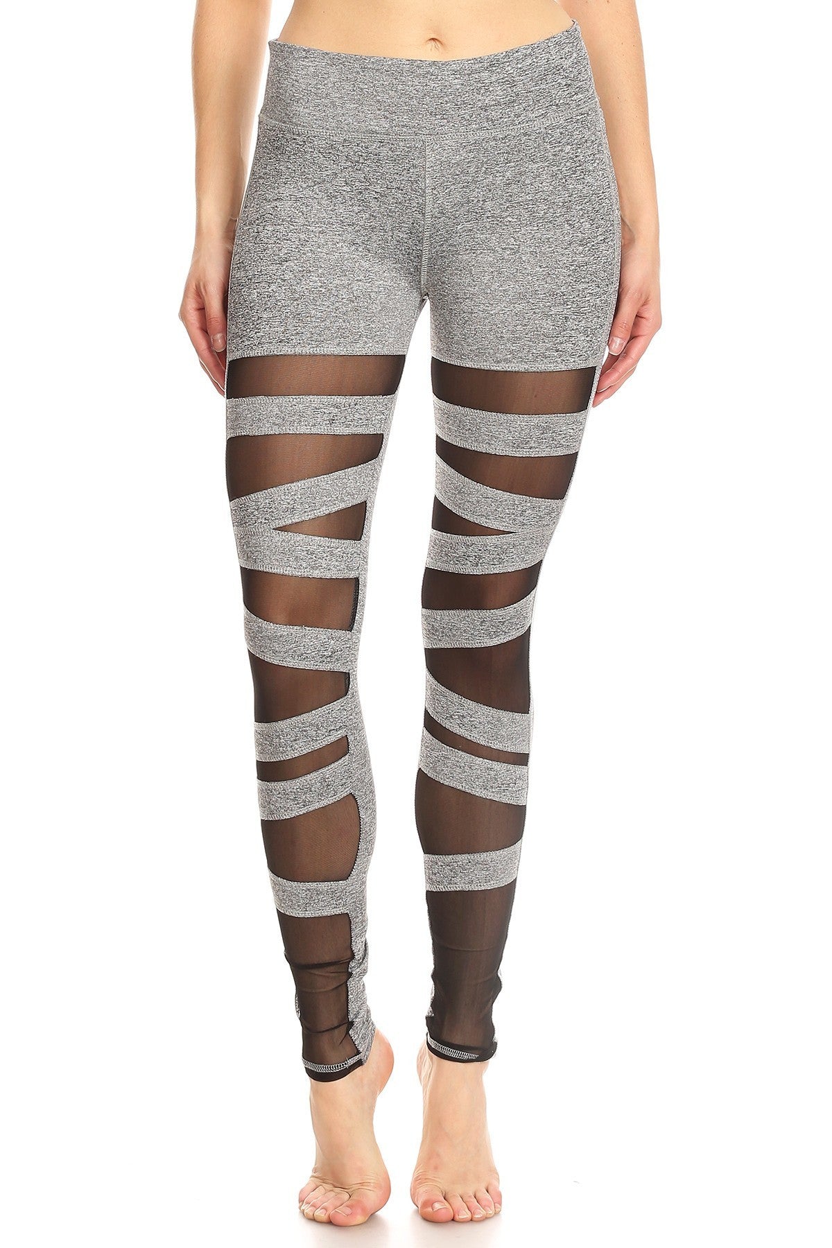 Solid Fitted Style Mesh Panels Leggings