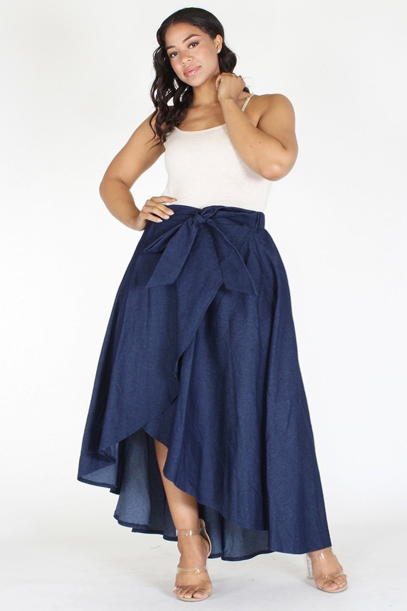 Plus Size Denim High Waist Relaxed Maxi Skirt