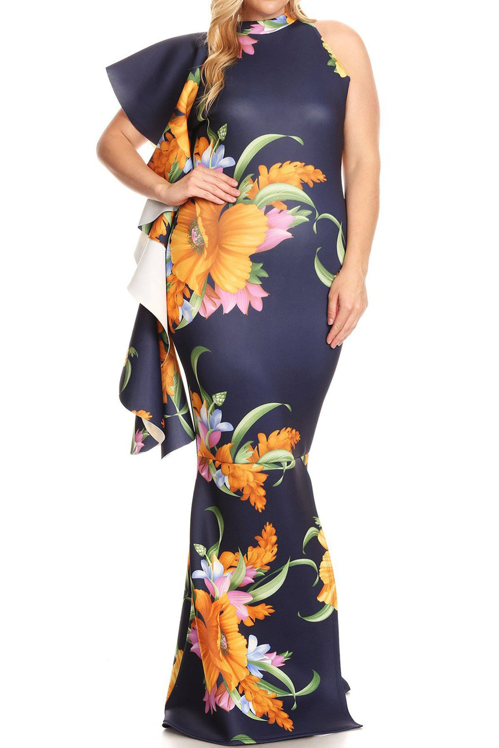 Plus Size Glamour Floral Mermaid Maxi Dress