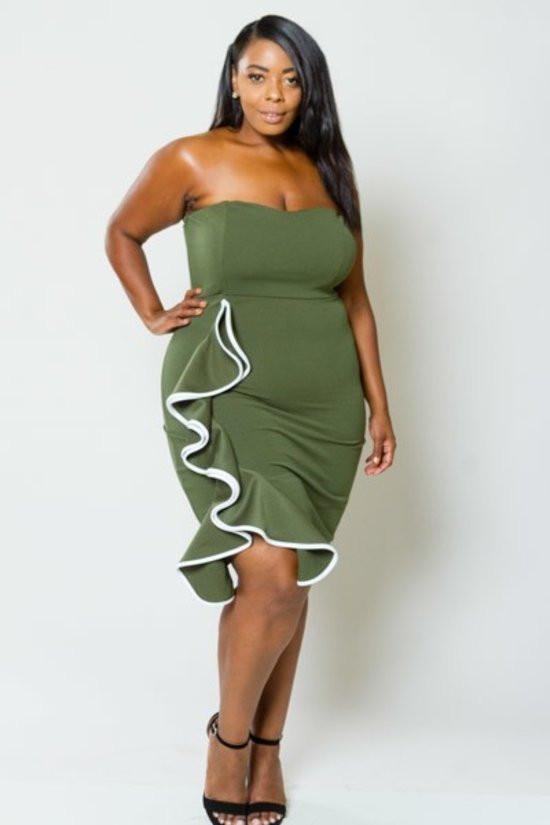 Plus Size Pretty Ruffle Side Strapless Dress [SALE]