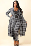 Plus Size Plaid Long Sleeve Top Leggings Set