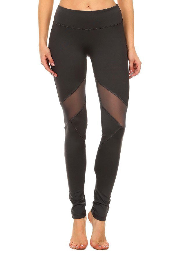 Solid Knit Back Cutouts Mesh Panel Leggings