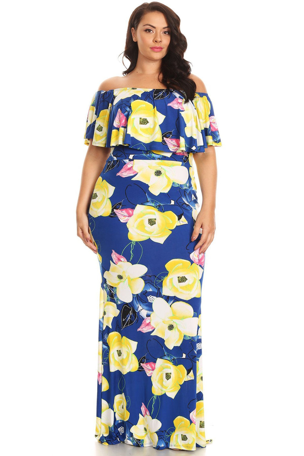 Plus Size Off Shoulder Floral Love Maxi Dress