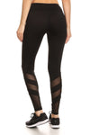 Solid Elastic Waist Mesh Panel Leggings