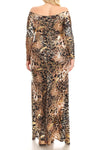 Plus Size Detailed Leopard Off Shoulder Maxi Dress