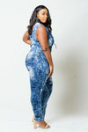 Plus Size Sexy Acid Denim Lace Up Jumpsuit