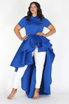Plus Size Glam Short Sleeve Hi Low Tiered Dress Blue