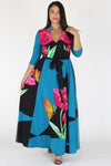 Plus Size Butterfly Tropical Ribbon Tie Maxi Dress [SALE]