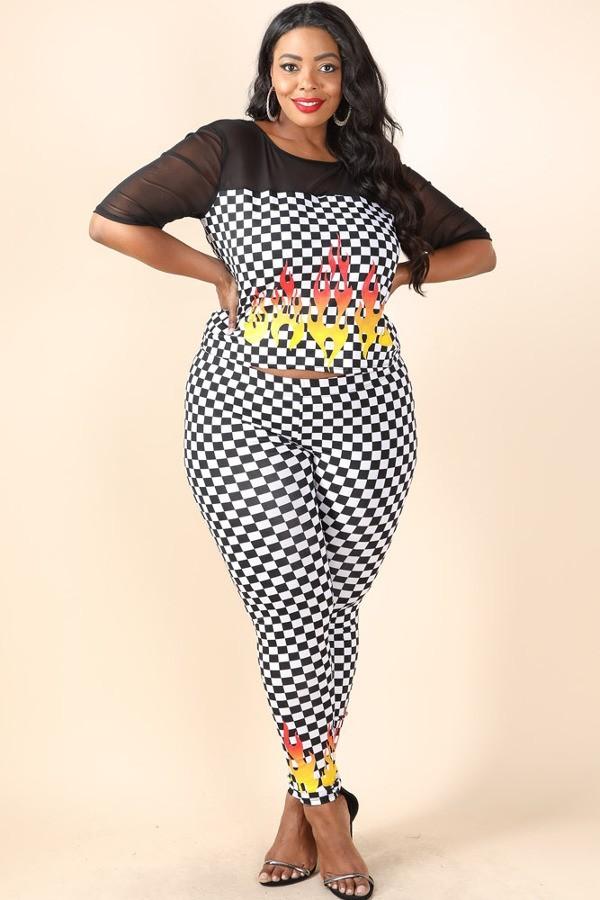 Plus Size Fire Checker Tube Top Leggings Set