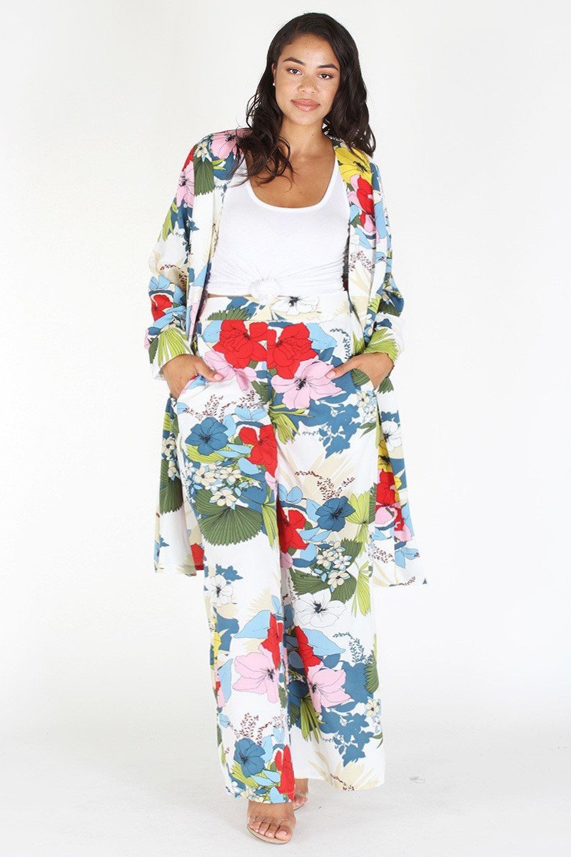 Plus Size Lovely Floral Flow Cardigan & Pants Set [PRE-ORDER 25% OFF]