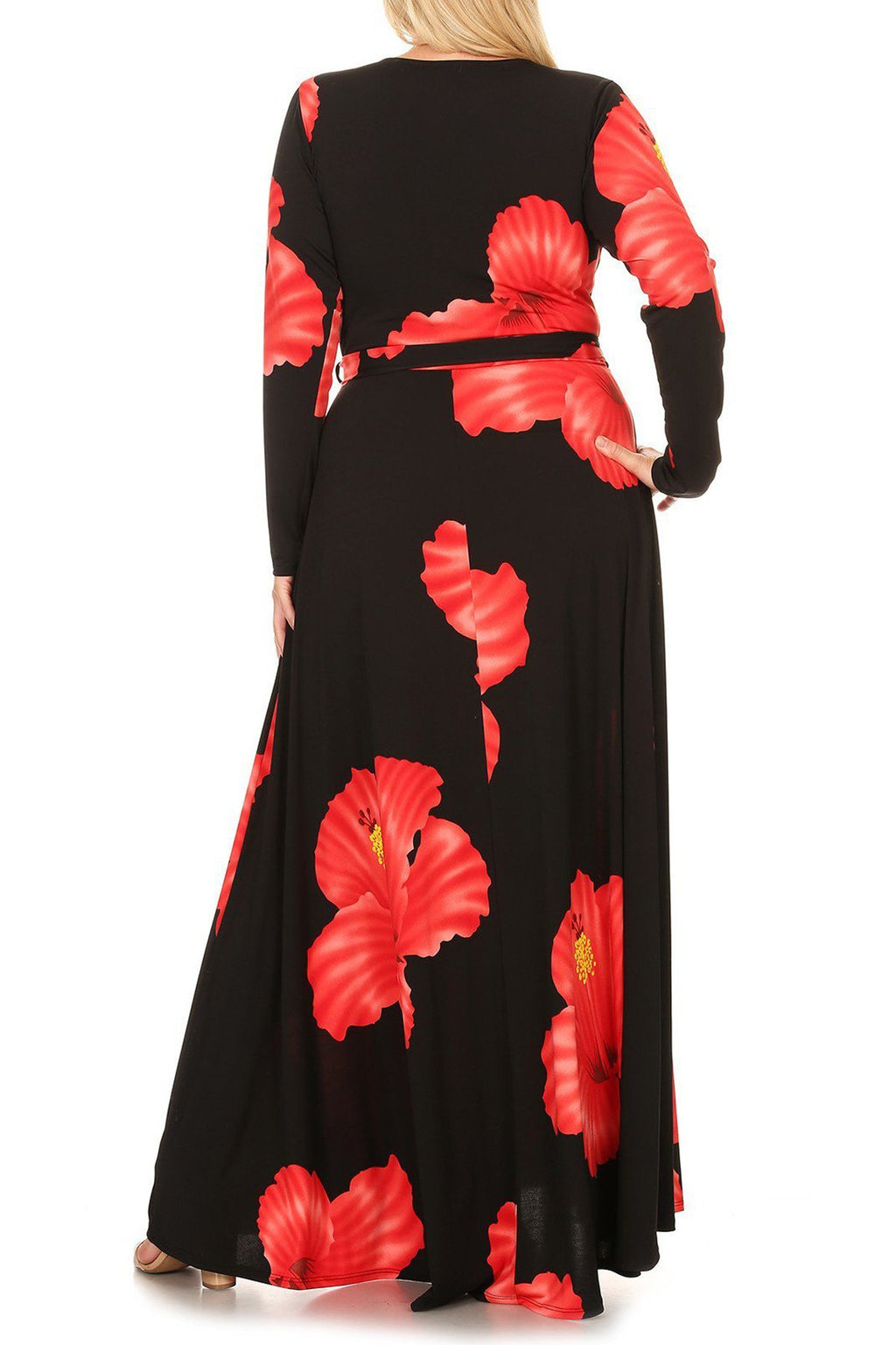 Plus Size Vibrant Gorgeous Floral V Neck Waist Tie Maxi Dress [SALE]