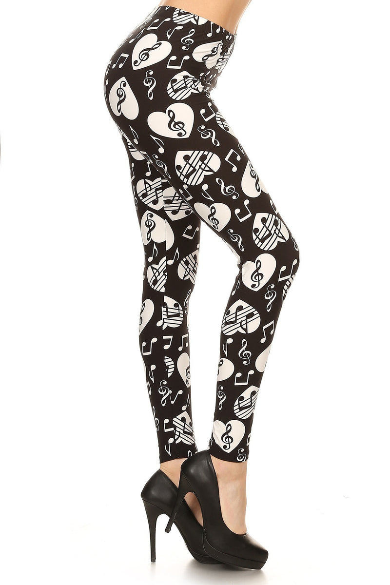 Musical Noted Printed Fitted Style Leggings