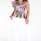 Plus Size Vibrant Ruffle Shoulder Floral Peplum Top [PRE-ORDER 25% OFF]