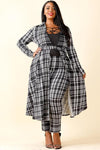 Plus Size Plaid Long Sleeve Top Leggings Set