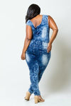 Plus Size Sexy Acid Denim Lace Up Jumpsuit