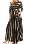 Plus Size Shimmering Gold Waist Tie Long Sleeve Maxi Dress