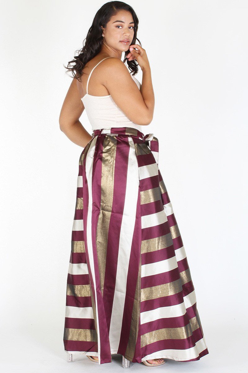 Plus Size Sparkling Stripe Ribbon Tie Maxi Skirt