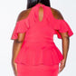 Plus Size Cold Shoulder Lovely Ruffle Peplum Dress [SALE]