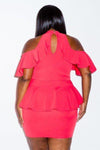 Plus Size Cold Shoulder Lovely Ruffle Peplum Dress [SALE]